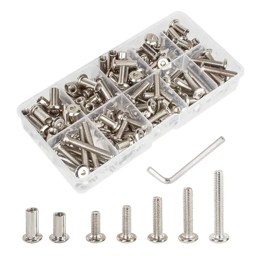 Miniatura 7 de 30 piezas M6 - Kit de conectores de junta de muebles y tuerca de casquillo, uso para pernos de cuna, pernos de cuna hexagonales, tornillos