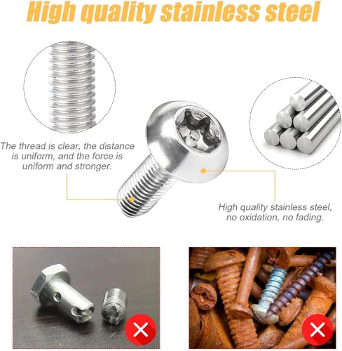 Miniatura 3 de Kit de tornillos para matrícula, cubiertas antirrobo de tornillos para matrícula, tapas de acero inoxidable, tornillos de fijación, tuercas