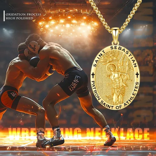 Miniatura 676 de Collar con colgante de plata de ley 925 con medalla de San Patrón, joyería religiosa para hombres y mujeres, con cadena de acero inoxidable 316L