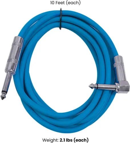 Miniatura 2 de Seismic Audio Cables de guitarra para altavoces, cables de guitarra de ángulo recto a recto, multicolor, 10 pies, paquete de 6