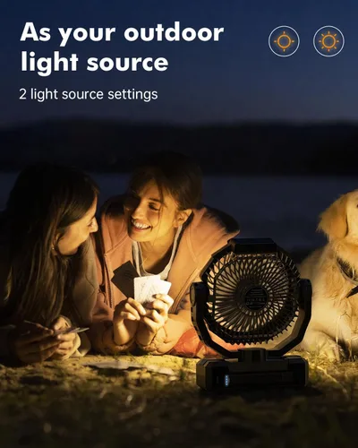 Miniatura 4 de Ventilador de campamento 3 en 1 – Ventilador portátil desmontable de 36000 mAh recargable con luz y gancho, ventiladores a batería para exteriores