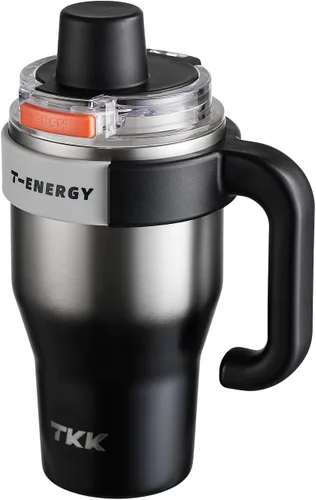 Miniatura 14 de TKK Vaso de 27 onzas con asa y popote, botella aislada con revestimiento de cerámica, taza de viaje 100% a prueba de fugas para agua, té helado