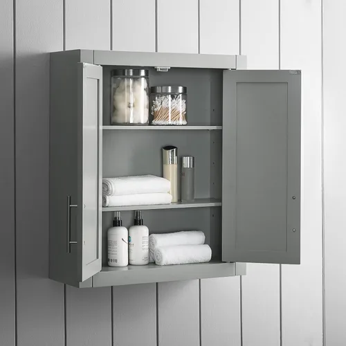 Miniatura 8 de Crosley Furniture Savannah Armario de almacenamiento para baño montado en la pared con estantes para medicinas, Gris