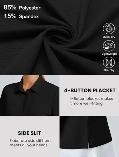 Miniatura 5 de PINSPARK Polo de golf de 4 botones para mujer, UPF 50+, secado rápido, atlético, camiseta de tenis con cuello, ajuste relajado