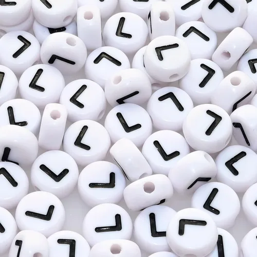 Amaney - Cuentas de letras L, 100 piezas de 0.276 x 0.157 in, color blanco, redondo, acrílico, negro, alfabeto para hacer pulseras y joyas