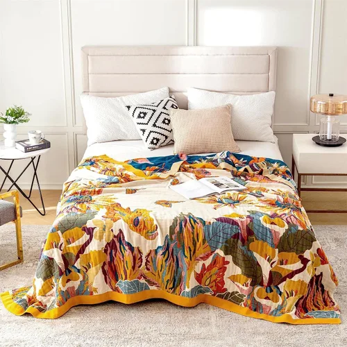 Miniatura 2 de MSGKV Manta de Tiro 100% Algodón para Cama Sofá Otoño 90''x 98'' Mantas de Muselina Súper Suaves Cálidas Colcha Bohemia Ligera Mantas Decorativas