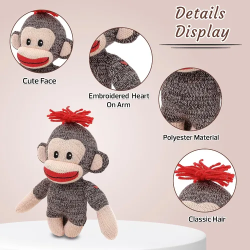 Miniatura 2 de Plushland Adorable mono calcetín, el original juguete de peluche tradicional tejido a mano, regalo para niños, bebés, adolescentes, niñas y niños
