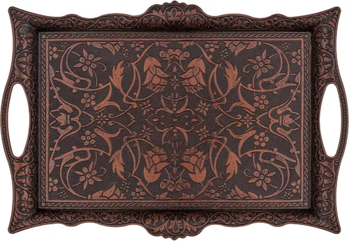 Miniatura 7 de Alisveristime Bandeja otomana de Zamak turco con motivos tradicionales, ideal para café y té, bandeja para seis personas (14.5 x 9.85 pulgadas)