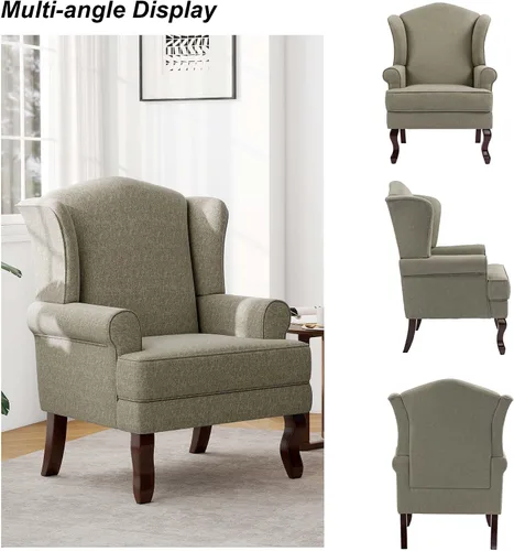 Miniatura 5 de Silla decorativa, sillón tapizado con respaldo alto con esponja de alta resistencia y patas de madera, sillas individuales modernas y cómodas de Un