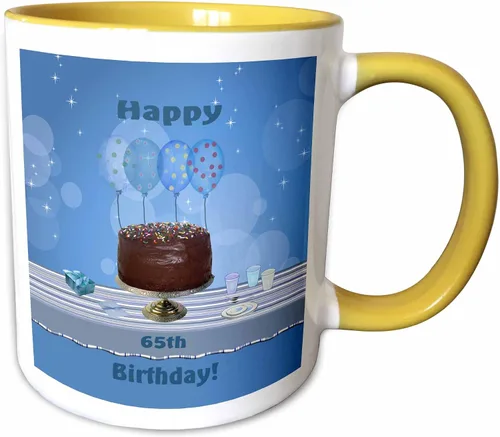 Miniatura 12 de 3dRose Beverly espátula – diseño – 65th Fiesta de cumpleaños con pastel de chocolate y azul globos de cumpleaños tazas, Negro/Blanco