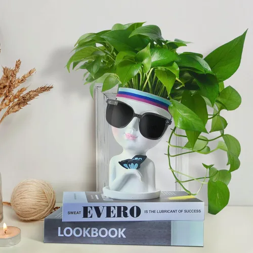 Miniatura 4 de WEWEOW - Maceta con Cara/Maceta de Flores para Plantas de Interior y Exterior, Resina, Maceta para Suculentas con Agujero de Drenaje, Linda Maceta