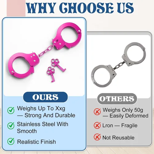 Miniatura 4 de AUYYOSK Esposas de Metal de Juguete con Llave, Accesorio de Suministros de Fiesta de Seguridad para Juego de Simulación, Esposas para Niños (Negro)