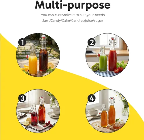 Miniatura 6 de Paquete de 16 botellas de vidrio de 8 onzas con tapas herméticas, tapas abatibles estilo Grolsch y sellos de goma para cerveza casera, kombucha