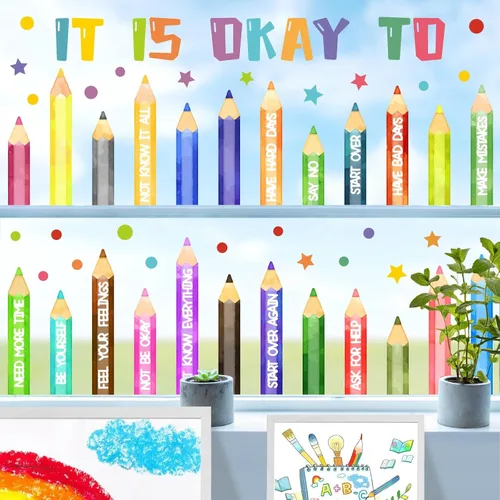 Miniatura 14 de Colorida calcomanía de pared inspiradora, citas motivacionales, calcomanías de pared con texto positivo para aula, diseño de lunares extraíbles