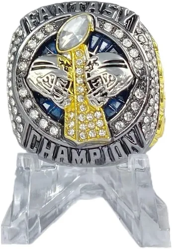 Miniatura 7 de Legacy Rings Anillo de trofeo del campeonato de fútbol de fantasía 2023 Gunmetal y tono dorado Premio para campeón FFL talla 11