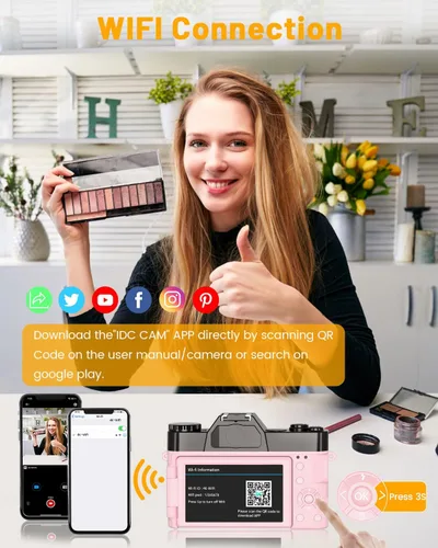 Miniatura 5 de 2024 Actualización VJIANGER Cámara Digital para Fotografía y Videoblogs para YouTube con WiFi, Pantalla Giratoria de 180°, Zoom Digital 16X, Lente