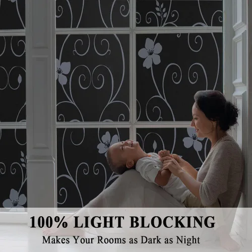 Miniatura 2 de Película opaca total para ventana, película de vidrio con bloqueo de luz, oscurecimiento de habitación, sin pegamento, control de calor, anti UV