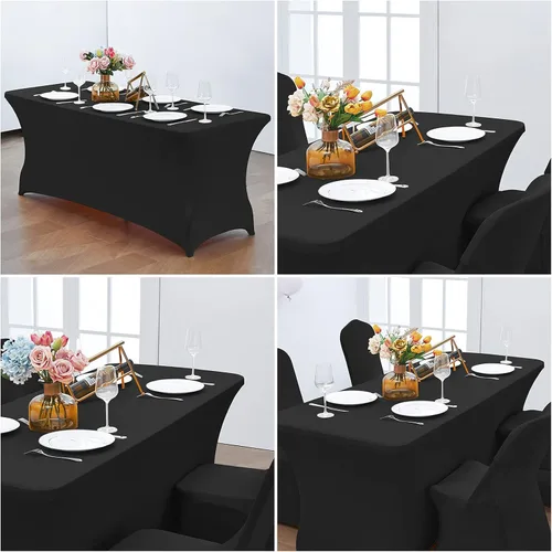 Miniatura 6 de CWK - Funda de mesa de elastano elástica impermeable de 8 pies para mesas rectangulares - Mantel elástico ajustable para mesas plegables, tela Negro