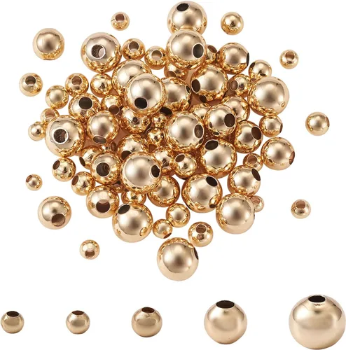 Craftdady 210 cuentas espaciadoras redondas de oro de 18 quilates de 0.079 pulgadas, 0.089 pulgadas, 0.118 pulgadas, 0.118 pulgadas, 0.197 pulgadas,