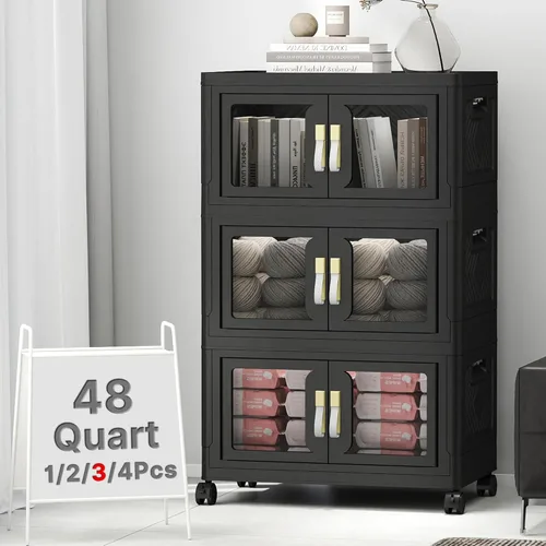Miniatura 26 de Stackable Storage Bins with Lids, Clear Doors, 120QT Storage Bins Large Storage Cabinet Foldable Collapsible Closet Organizers for Bedroom Dorm