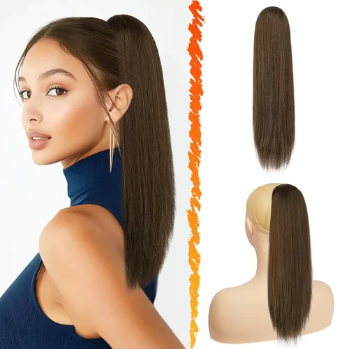 Miniatura 28 de BARSDAR Extensión de cola de caballo corta y recta - Extensiones de pelo con cordón de 16 pulgadas, rubio para mujeres - Extensiones de pelo Rubio