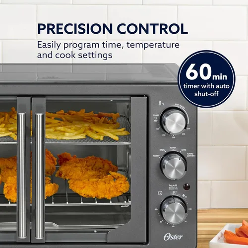Miniatura 5 de Oster Horno tostador de encimera de puerta francesa extragrande de 42 litros, horno freidora de aire 6 en 1 con estante de freír de aire, estante