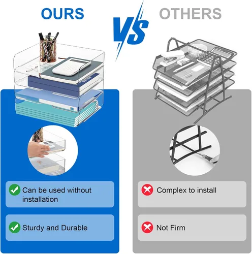 Miniatura 3 de Organizador y almacenamiento de escritorio, 4 niveles, organizador de escritorio transparente apilable para documentos, almacenamiento de revistas