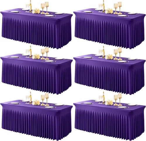 Miniatura 35 de Paquete de 1 manteles azul bebé para mesas rectangulares de 4 pies, cubiertas de mesa de spandex elástico de una pieza resistentes a las arrugas