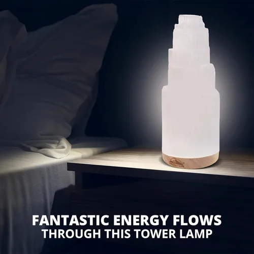 Miniatura 4 de Himalayan Glow Lámpara de cristal selenita de 7.9 in, estación de carga marroquí curvada a mano, cristales y piedras curativas, cable eléctrico