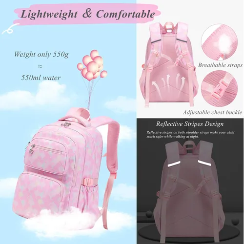 Miniatura 5 de Juego de 3 mochilas para niñas con bolsa de almuerzo a juego, mochila escolar para niñas
