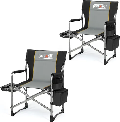 Miniatura 14 de Overmont Silla de campamento ligera de gran tamaño, portátil, cómoda, resistente, plegable, con mesa auxiliar y bolsa enfriadora para campamento