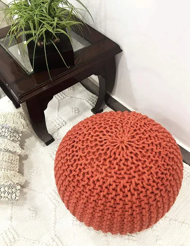 Miniatura 5 de FRELISH DECOR Puf Otomano Redondo Tejido a Mano 100% Algodón Puf Reposapiés - Saco de Frijoles Tejido - Silla de Piso para Sala de Estar Dormitorio