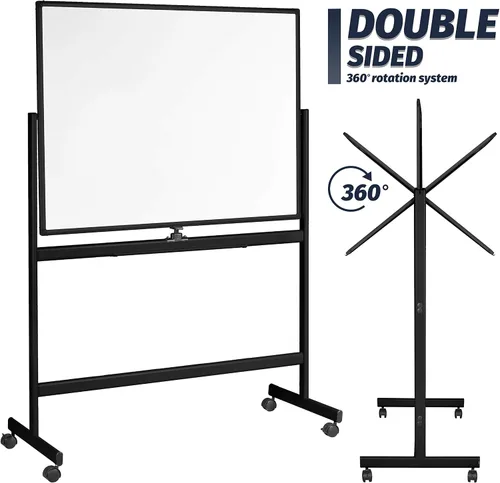 Miniatura 3 de INNOVART Pizarra blanca móvil de 48 x 36 pulgadas, pizarra magnética de borrado en seco de doble cara reversible de 360° con soporte rodante