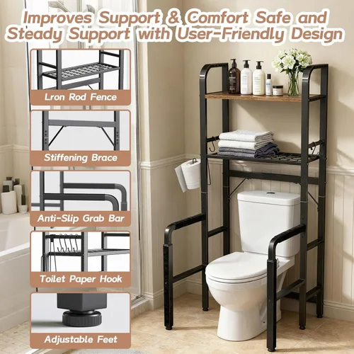 Miniatura 6 de Riel de seguridad para inodoro con almacenamiento, asas de inodoro ajustables para ancianos y personas mayores, accesorios de baño