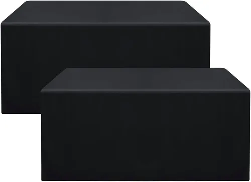 Smiry Paquete de 2 manteles ajustables color negro, manteles rectangulares de tela de poliéster de 4 pies, mantel lavable para ferias, ferias de