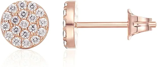 Miniatura 16 de PAVOI Aretes de plata de ley chapados en oro de 14 quilates para mujer Mini disco de circonita cúbica pavimentada Aretes de oro para mujer