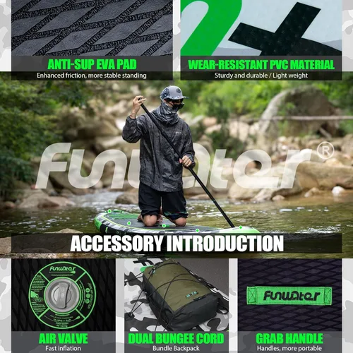 Miniatura 2 de FunWater Inflatable Stand Up Paddle Board with Premium SUP Paddleboard Accessories, Anti-Slip EVA Deck, 11'6''/11'/10'6'' Paddle Boards for Adults &