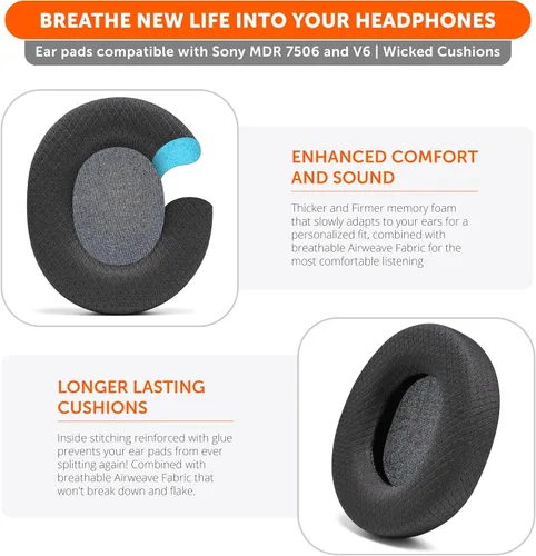 Miniatura 4 de Almohadillas de repuesto WC AirWeave para auriculares Sony MDR 7506, MDR V6 y MDR CD900ST de Wicked Cushions Comodidad mejorada, tela transpirable