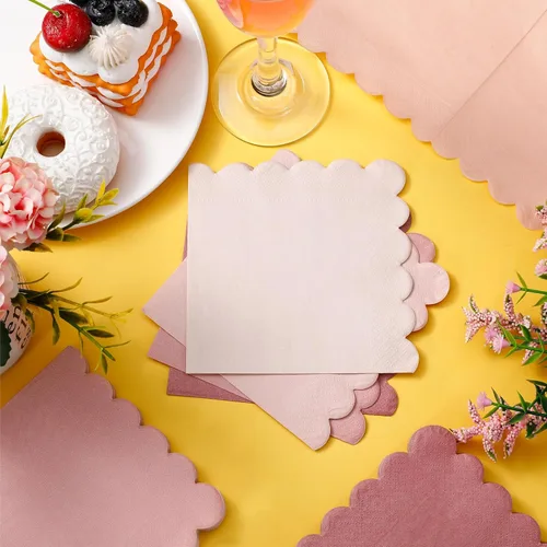 Miniatura 3 de Zhanmai Paquete de 100 servilletas de cóctel de 5 x 5 pulgadas, servilletas festoneadas para bebidas, servilletas de papel de color degradado