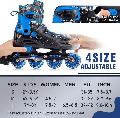 Miniatura 2 de Kuxuan - Patines en línea ajustables para niños, jóvenes y adultos, patines iluminadores con ruedas iluminadas 2-Azul