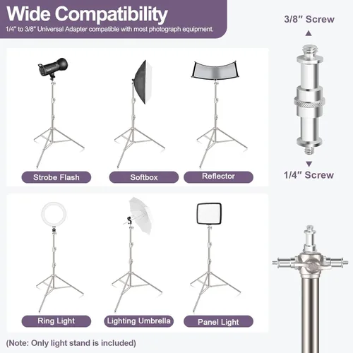 Miniatura 2 de EMART Soporte de luz de acero inoxidable de 9.2 pies/9.2 ft, trípode de fotografía acolchado con resorte resistente con adaptador universal de 1/4 a