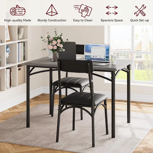 Miniatura 7 de Amyove Mesa y sillas de cocina, juego de mesa de comedor para 4 personas con sillas tapizadas, juego de mesa de cocina rectangular de metal y madera