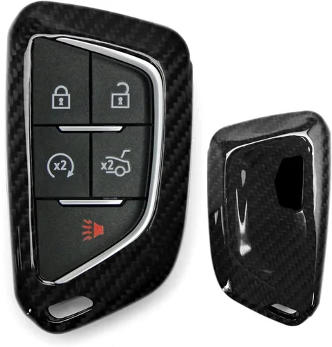 Miniatura 10 de iJDMTOY Funda para llavero de silicona suave con patrón de fibra de carbono negra compatible con Cadillac CT5 CT6 XTS XT4 XT5 ATS 2020 en adelante