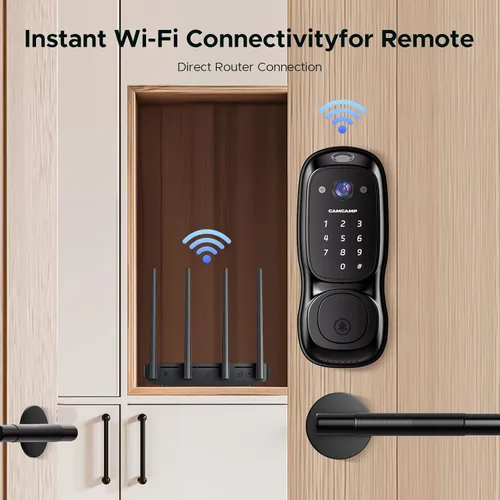 Miniatura 8 de Cerradura inteligente de puerta Camcamp, cerradura de entrada sin llave con huella dactilar y timbre con cámara, cerradura inteligente de cerrojo