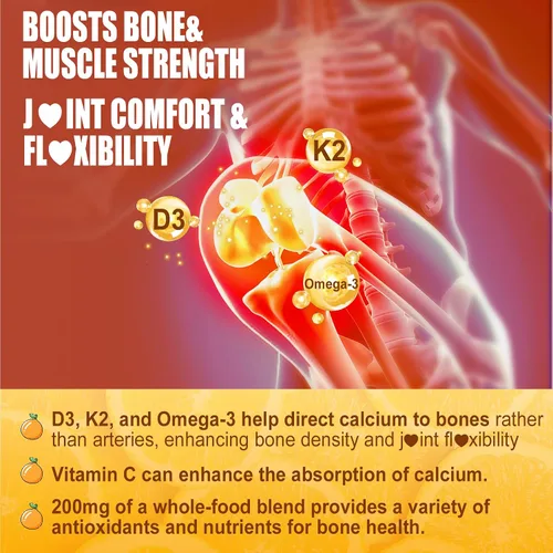 Miniatura 5 de Gomitas de vitamina D3 K2 5000IU / 10,000 UI con omega-3 250 mg+K2 (MK-7) 100 mcg -5 veces absorción que D3K2 estándar, con vitamina C, zinc y 5