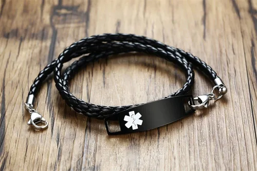 Miniatura 4 de XUANPAI Personalized Customized Multi-Strand Handmade Weaving PU Emergency Medical Alert ID Bracelet Wristband for Men,7.5 Inches