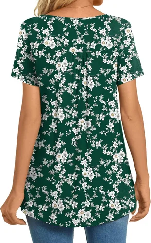 Miniatura 4 de CATHY Blusa de verano para mujer, manga corta, cuello en V, encaje de ganchillo, informal, plisada