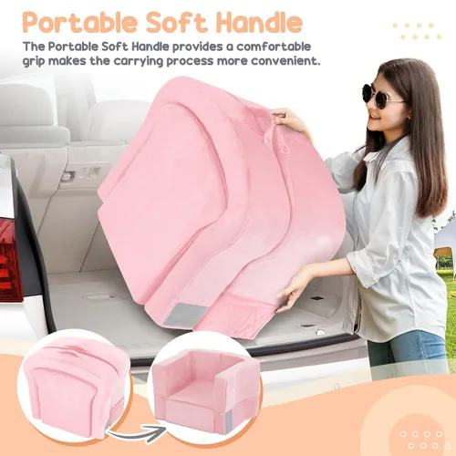 Miniatura 5 de whiffee Cama de viaje para niños pequeños, cama sofá silla portátil plegable 2 en 1, catre de piso suave para bebés y niños con fundas lavables, Rosa
