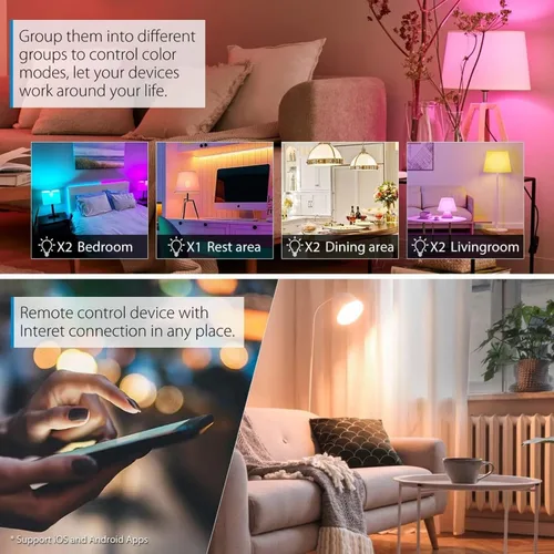 Miniatura 4 de Bombilla inteligente A19, 9 W, 900 lúmenes, RGB+CCT, 16 millones de colores vibrantes para bricolaje, sincronización de música a través de Tuya