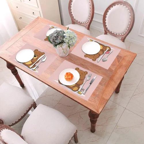 Miniatura 4 de 6 PCS PVC Placemats Set Place Mats Bear Holding Bottle of Honey Non-Slip Weave Place Mats 12" x 18" Farmhouse Table Mat Set for Family Dinners